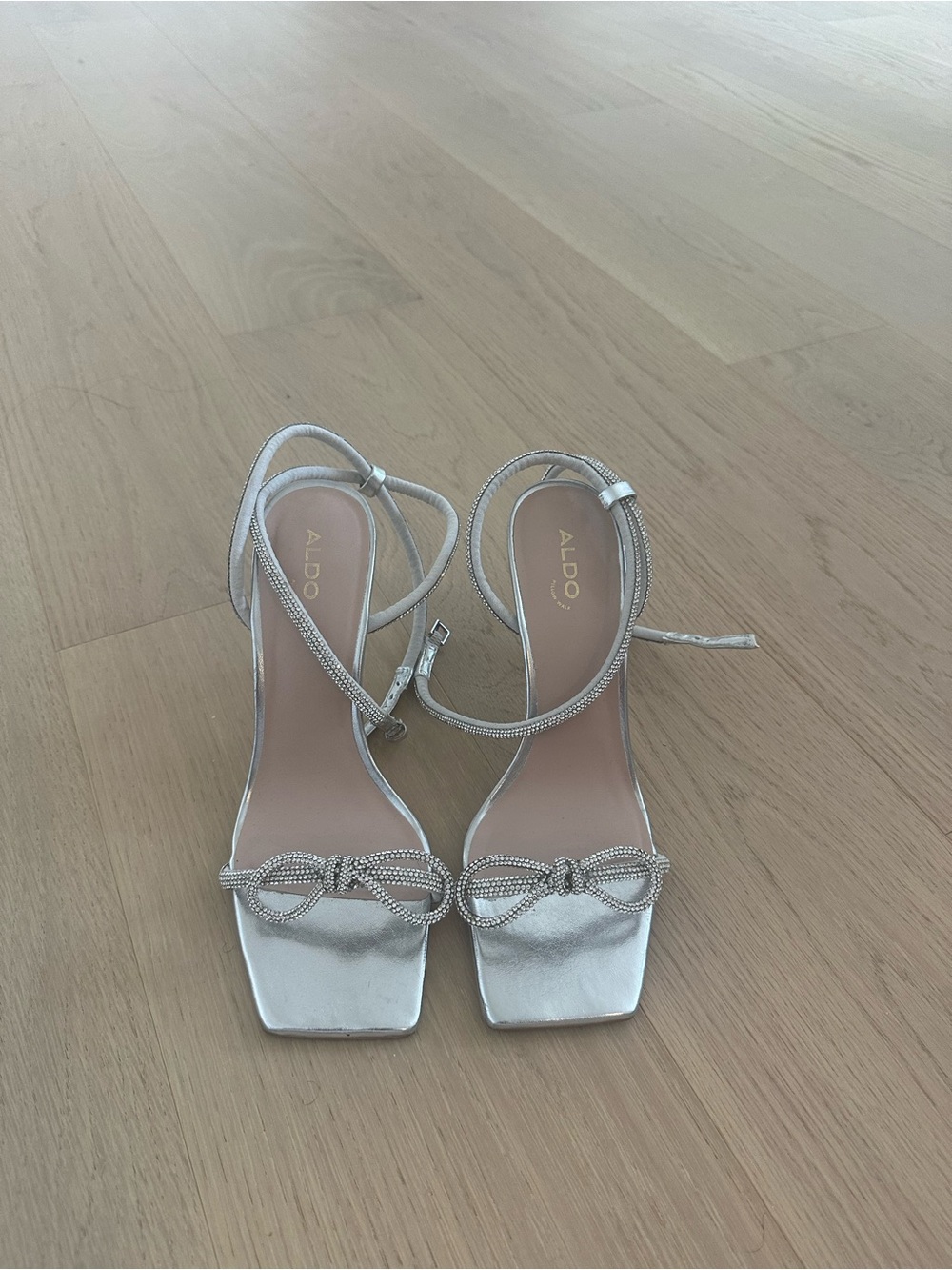 Aldo Metallic Silver Knotted Strap Heels